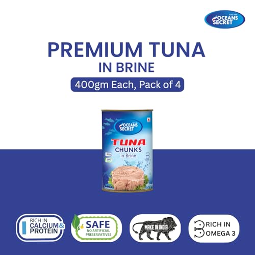 Image of Oceans Secret Tuna Chunks in Brine 400gm Pack of 4 Canned Tuna Fish | Balanced Nutrition | Light Taste | in Clean Brine | Premium Cuts Ready to Eat