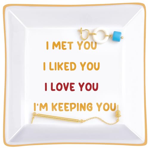PUDDING CABIN Engagement Gift for Her - Wedding Ring Holder Dish Jewelry Tray for Women with 'I Met You I Liked You I Love You' Romantic Trinket Dish Valentine's Gift, Couple Gifts, Cute Love Gifts