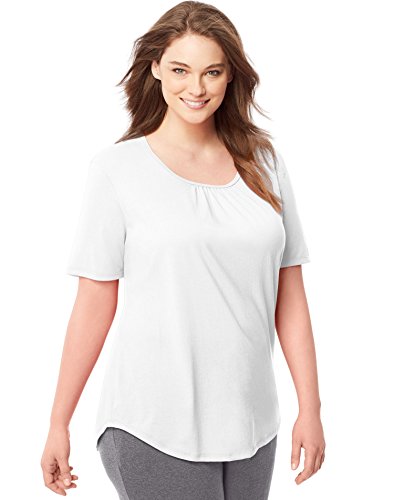 JUST MY SIZE Womens Shirred Scoop-Neck Jersey Tee, 1X, White