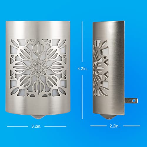 Image of GE CoverLite LED Night Lights Plug into Wall 2-Pack, Plug in Night Light, Dusk to Dawn, Warm White, Auto-On /Off, for Adults Kids Room Bedroom Bathroom Hallway Kitchen 87942 Brushed Nickel | Floral