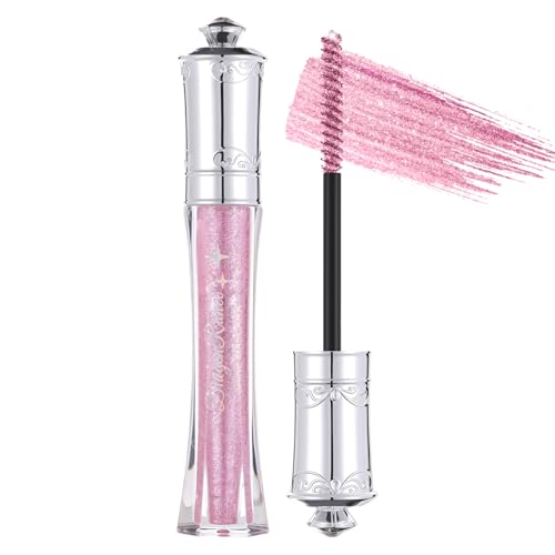 Prreal Mascara rosa con purpurina, resistente al agua, máscara brillante de diamante para pestañas de ojos, rizado de larga duración, para fiestas, festivales, máscaras de colores ligeros, maquillaje