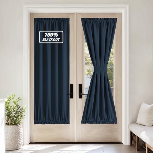 NICETOWN 100% Blackout French Door Curtain,Privacy Thermal Insulated Window Curtain with Adjustable Tieback for Glass Front Sliding Patio Door, 1 Pane