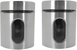 Kit Com 2 Potes Vidro Vítreo Revestido Em Inox 630ML Tampa Com Vedação e Visor - Ideal para Armazenar Café, Açucar, Sal, Grãos e Mantimentos - Super Resistente - Cantinho Do Café