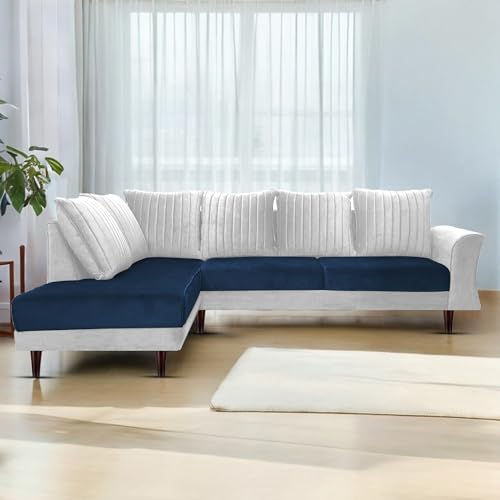 Image of Gratly LHS 4 Seater L Shape Sofa Set for Living Room (Blue Grey Colour) Premium Fabric Sofa