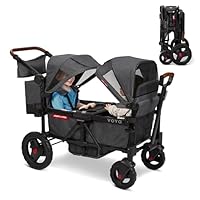 Radio Flyer Voya Stroller Wagon, 2 Seater Kids Stroller with Canopies, Double Stroller, Folding Wagon Trolley, Grey