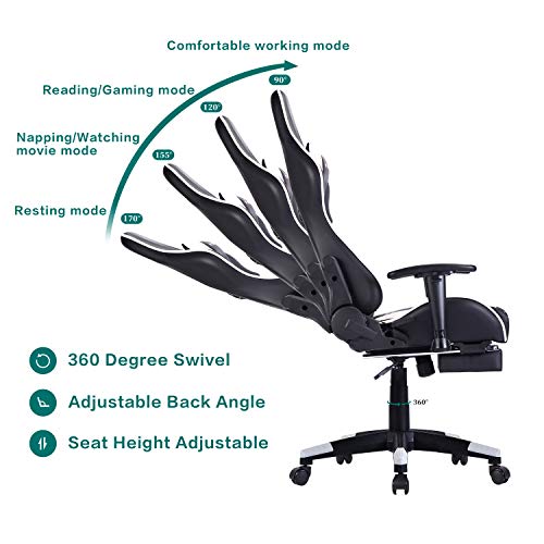 Silla-Gaming-Tela-Ergonomica-Sillones-de-Oficina-Racing-Gamer-Silla-con-Reposapies-Retractil-con-Lumbar-y-Reposacabezas-Negro-1