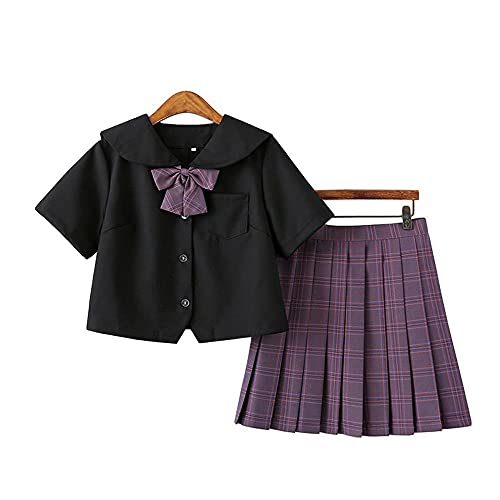 Mädchen JK Uniform Anzug Damen Hohe Taille Kurz Plaid Plissee A-Linie Rock Set mit Wadensocken Cover