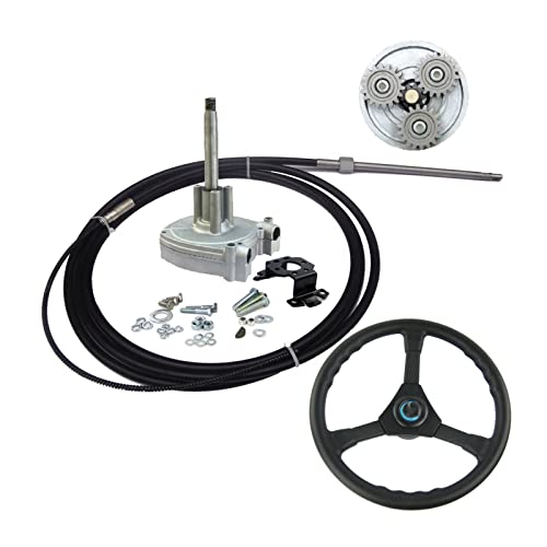 XUBOR Sistema de dirección mecánica for fueraborda marino con engranajes planetarios 11 pies, timón cable for barco Timón de dirección de popa para embarcaciones marinas