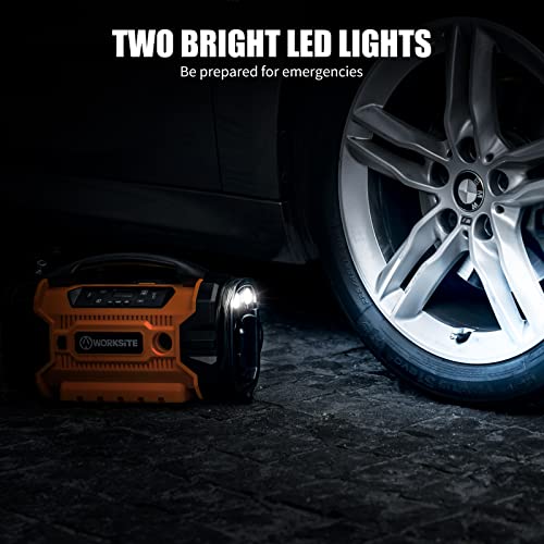 Worksite Tire Inflator Air Compressor, 160 Psi Car Tire Pump With 3 Power Supply (110V Ac, 12V Dc & 20V Battery), Inflation & Deflation Modes, Dual Powerful Motors, Digital Pressure Gauge, Orange #TOP3