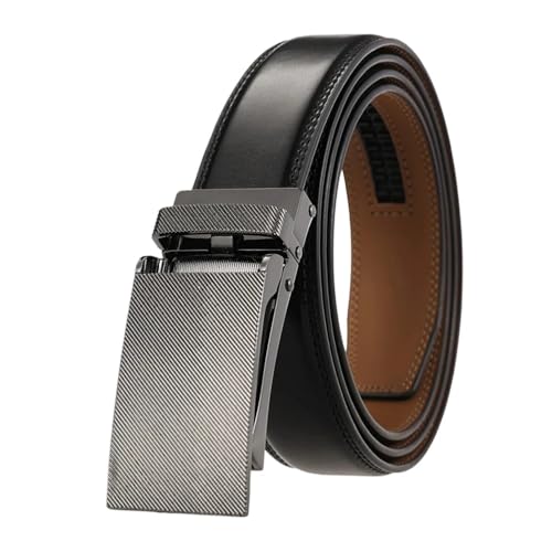 Men 31Mm Leather Belts Brown Alloy Automatic Buckle Without Holes Suit Belt Black 2 105cm
