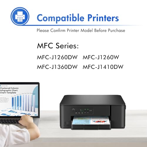 Image of LC501 MFC-J1360DW Ink Cartridges for Brother Printer LC501XL LC 501 Series Inks for Brother Work Smart 1360 MFC-J1260W MFC-J1260DW MFC-J1410DW MFCJ1360DW MFC J1360DW (4Pack Black Cyan Magenta Yellow)