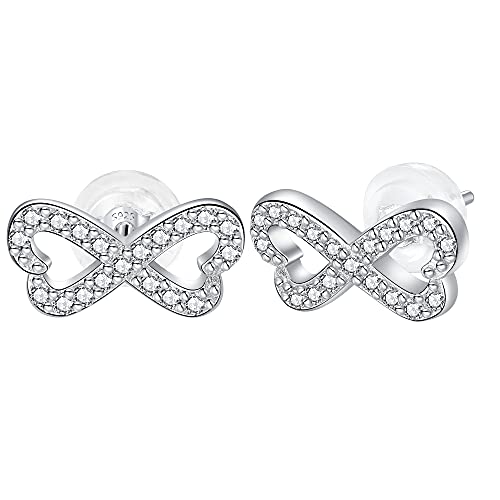 J.MUEN Infinity Earrings for Women 925 Sterling Silver with Cubic Zirconia, With Gift Box
