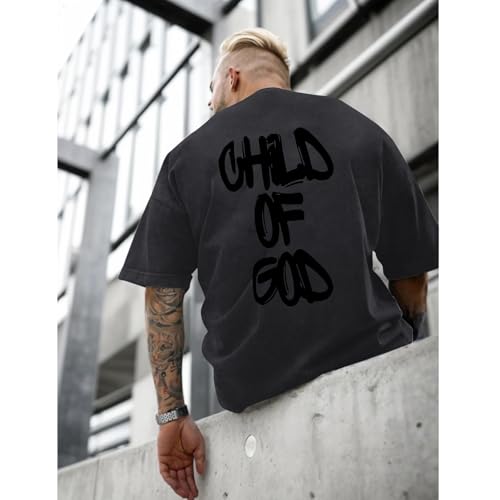 Christian Shirts for Men God Child of Jesus Faith Shirt Oversized Graphic Religious Tees Acid Wash T-Shirt Tops4