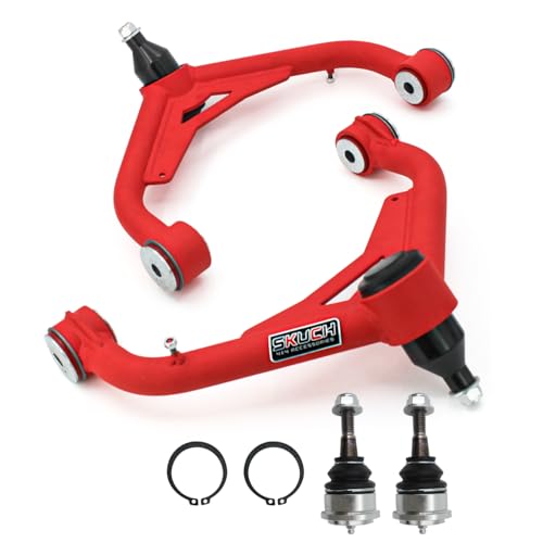 2-4' Lift Front Upper Control Arms for 2001-2010 Chevy Silverado/GMC Sierra 2500HD/3500HD 4WD, 2001-2004 Chevy Silverado/GMC Sierra 2500, PU Bushing, 2 Replacement Ball Joints, Wrinkle Red