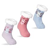 Fuzzy Slippers Socks Kids Baby Toddler Girls Fluffy Sherpa Fleece Wool Lined Non Slip Grippers Grip