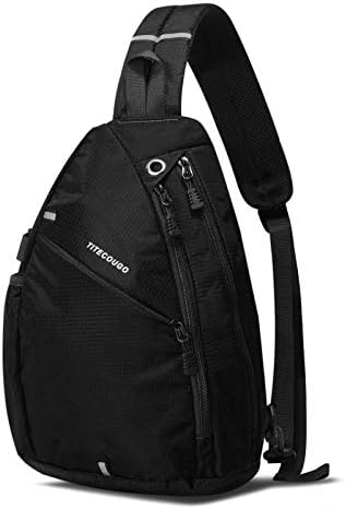 TITECOUGO Black Sports Men 1 Sling Backpack Breathable Lightweight Chest Bag Leather Shoulder Bags Packs Day Pack Daypack Cross Body Crossbody for Women Men Waterproof Hiking Travel Bag