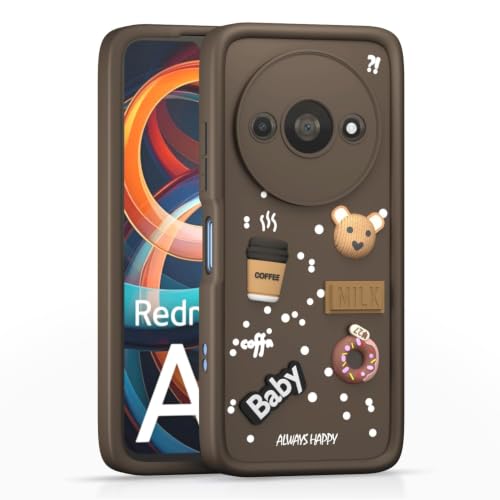 Image of Bintage Cute Fun Ball | Taddy Cartoon 3D Smiley Coffee Cup | Milk Donut | Full Protection Rubber Back Cover Compatible for REDMI A3x 2024 - Brown