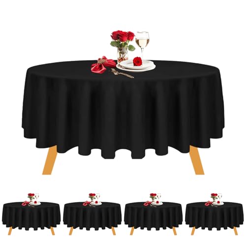 Trimming Shop Black Cotton Polyester Round Table Cloth Cover for Dining & Christmas Party 70 Inches (Pack of 5)