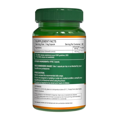 Image of Pure Nutrition Boswellia Serrata Supplements 450mg | Boswellia Serrata Capsules For Men & Women Supports Joint & Bone Health, Reduces Inflammation & Stiffness | Boosts Immunity & Skin Health - 60 Veg Capsules