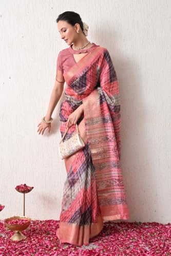 Image of MIRCHI FASHION Women Saree Cotton Silk Batik Block Printed | Breathable Office Wear and Regular Use Sari with Blouse Piece