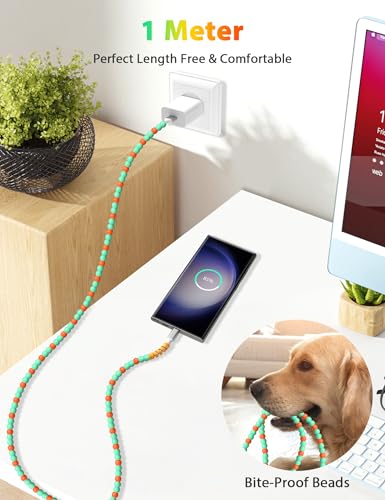 Image of USB C Cable Beaded 3FT USB to USB-C Fast Charging Cable for iPhone 17 17e 16e 16 15 for CarPlay Quick Charger Type C Charge Cord for Samsung S26 S25 FE S23 A16 A17 Pixle 10a 9a 8 for Moto G Girl Women