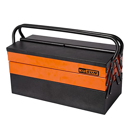 Kusun Personal Portable Metal Tool Box, 3 Layers And 5 Trays Large Hand Carry Steel Tool Organizer, Heavy Duty Tool Case With Dividers #TOP1