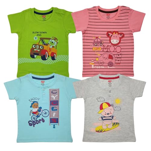 Image of LuvLap Baby Boys Regular Fit 100% Cotton Half Sleeves Boys T-Shirts Pack of 4