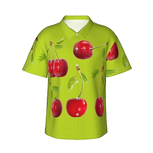 Chemise hawaïenne homme manches courtes noire imprimée cerise