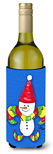 Caroline's Treasures 8504LITERK Christmas Snowman Fleur de lis Wine Bottle Hugger Bottle Cooler Sleeve Hugger Machine Washable Collapsible Insulator Beverage Insulated Holder