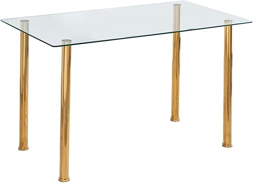 Miniatura 9 de Mesa de comedor rectangular de vidrio transparente de 47.2 pulgadas, mesa de cocina moderna con mesa de vidrio templado y marco de acero de metal