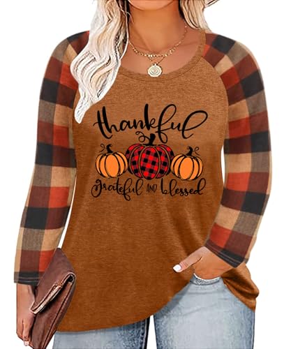 Plus Size Thanksgiving Shirts for Women Thankful Grateful Blessed Shirt Leopard Pumpkin Tshirt Fall Shirt