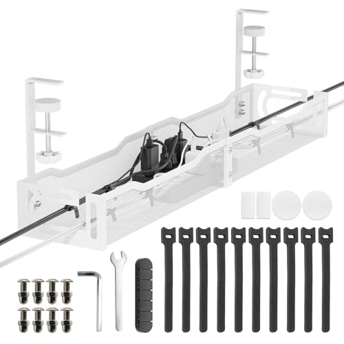 Ankuka ケーブルトレー ケーブル 収納 デスク下 配線隠し 幅64cm ケーブルトレー クランプ デスク 配線 収納 天板1〜5cm設置 人気版 穴あけ不要 配線 整理 コード隠し デスク 収納 配線トレー ルーター収納 デスク周り デスク下 収納 ケーブルホルダー ルーター 収納 配線収納 コード 整理 コード 収納 取り付け簡単 スチール製 日本語取扱説明書付き 白
