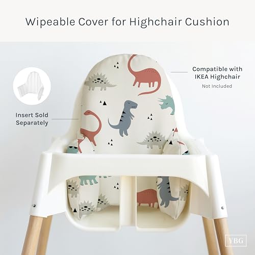 Image of Yeah Baby Goods Wipeable Cushion Cover (Muted Dinos) - Compatible with The IKEA Antilop Highchair - Soft, Waterproof Baby High Chair Cover