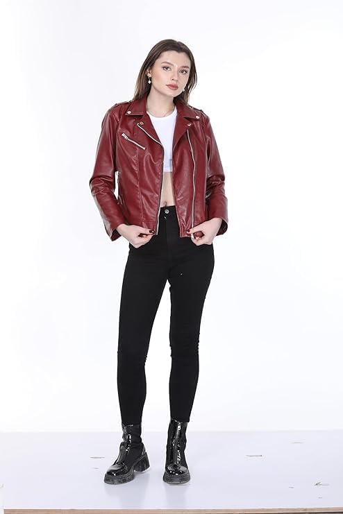 Image of Women Leather Jacket Solid and Riding Biker trending Jacket