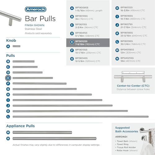 Image of Amerock 7-9 /16 inch Bar Pulls Stainless Steel Drawer Pull | 7-9 /16 inch (192mm) Center-to-Center Mounting Distance and 9-15 /16 inch Overall Length, Durable Stainless Steel Cabinet Hardware
