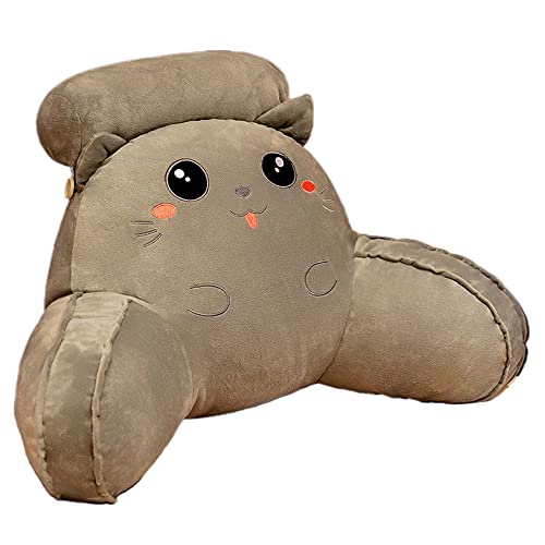Bowtus Lendenkissen mit Armlehnen, Lesekissen mit Zerkleinertem Memory Schaum, Bücherkissen mit Abnehmbarer Nackenrolle & waschbarem Bezug Rückenstütze Kopfkissen (graue Katze, 60*40cm) Cover