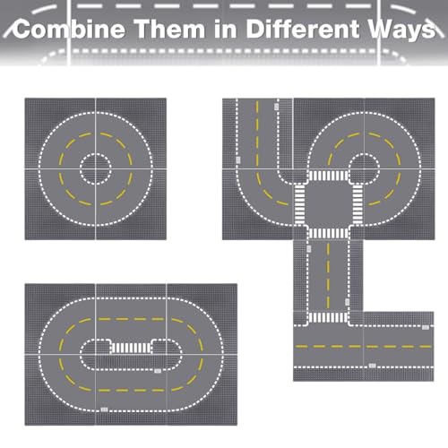 Image of Lekebaby 12 Pack Road Base Plates 10x10 City Street Baseplates, 4 Curve / 4 T Junction / 3 Straight / 1 Junction, Compatible with Major Brands