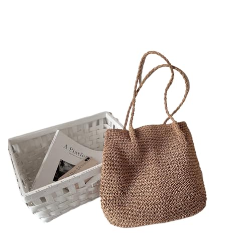 Sac de paille tissé main grand cabas d'épaule en rotin au design épuré