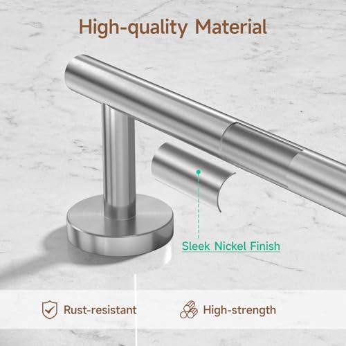 USHOWER Brushed Nickel Bathroom Hardware Set, Modern 24-Inch Towel Bar Set Wall Mounted, Durable SUS304 Stainless Steel Bathroom Accessories Set, 4-Piece - Thumbnail 2