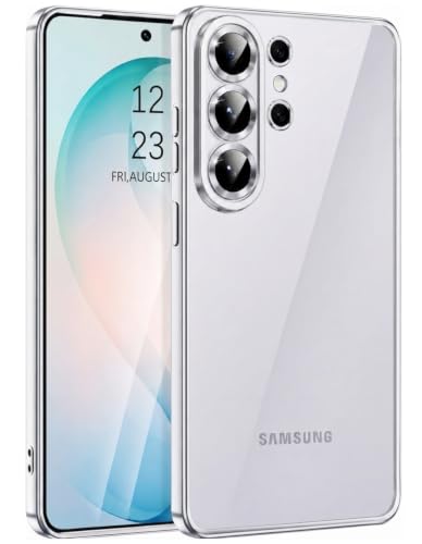 Image of VONZEE Clear Logo Electroplating Transparent Case for Samsung S26 Ultra 5G, Magnetic Plating Electroplate TPU Cover, Individual Camera Protection for Each Lens - Silver