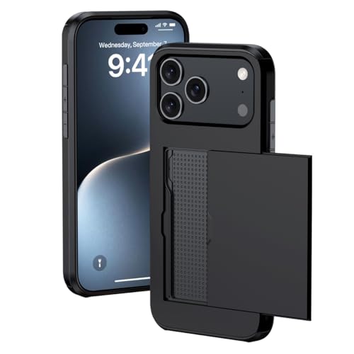 Coque iPhone 14 noire rigide en silicone avec fente carte cachée