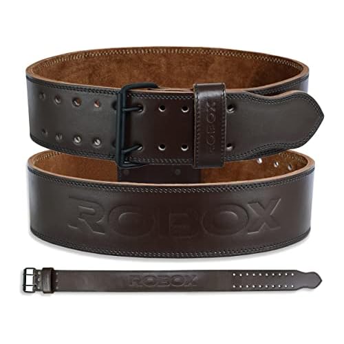 ROBOX Powerlifting, Weight Lifting Belt – 4″ Back Support 10mm Genuine Cowhide Leather, Bodybuilding, Training, Deadlifts, Squats, Gym, Workout, Lifting Belt for Men and Women