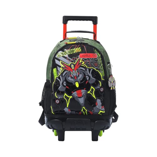 TOTTO - Mochila Escolar con Ruedas, Modelo Argon M, Mochila Mediana, Capacidad 14 L, 2 Compartimentos, 2 Bolsillos para Botella, Protección contra Impactos, Cómodas Correas Ajustables, Color Verde