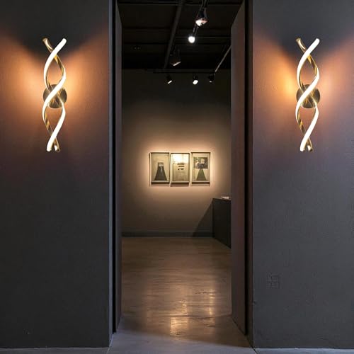 Image of Modern Double Spiral LED Wall Light, Golden Metal Wall Lamp for Home with 3 Color Modes, Warm White, Cool White, Natural White, Decorative Lighting, Pack of 1