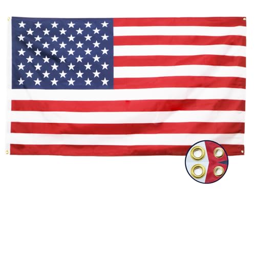 American Flag 3x5 Ft for Indoor 4 Brass Grommets - Fade Reistant printing US Flags - Hanging US Flags for Room/Indoor/Bedroom/Dorm/Wall American Flag
