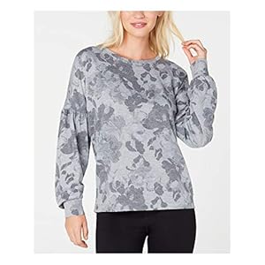 DESIGNER Womens Activewear Floral Print Sweatshirt Size Small Color Gray