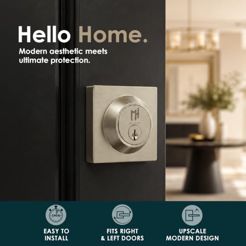 Image of Mega Handles - Glamor Deadbolt Entry Lock - Heavy Duty Round Locking for Left or Right-Handed Doors - Interior /Exterior - Satin Nickel