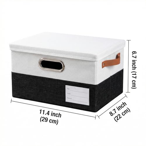 Image of PRANDOM Storage Bins with Lids [3-Pack] Linen Fabric Foldable Storage Boxes Organizer Containers Baskets Cube with Cover for Bedroom Closet Office Black & White（11.4X8.6X6.7