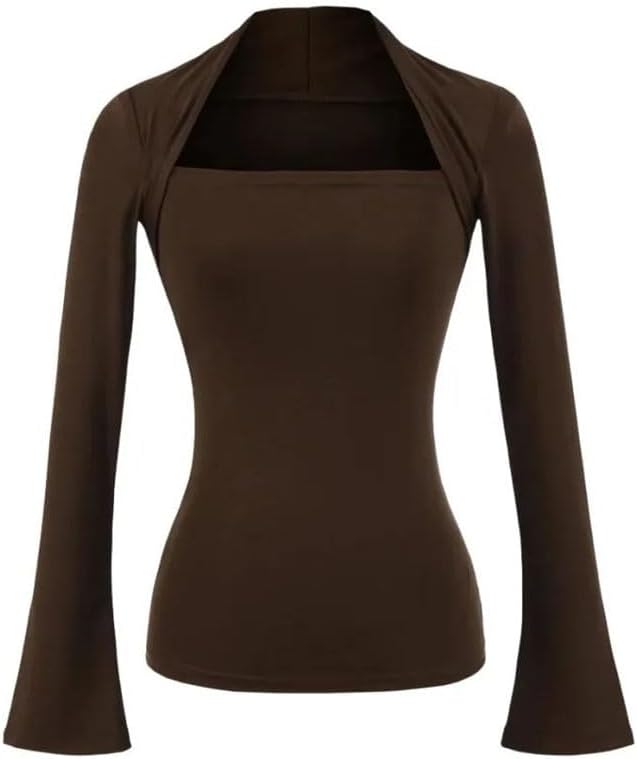 Women Temperament Neckline Layered T Shirt Shrug Knit Tube Top Large Cuffs All-Match Tops