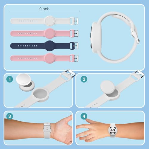 Image of Waterproof Air tag Bracelets for Kids (2 Pack) - Soft Silicone Hidden Air tag Wristband - Lightweight GPS Tracker Holder Compatible with Apple Airtag Band for Child (White /Dark Blue)